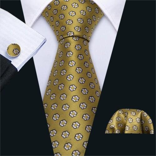 Mens Wedding Tie Gold Novelty Dot Silk Tie Hanky Set Barry.Wang Jacquard Woven Fashion Designer Neck Ties For Men Party FA-5243