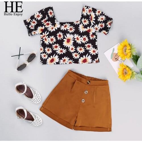 HE Hello Enjoy Clothes Sets For Toddler Baby Girls Short Flowers Sleeve Tops + Short 2PCS 2021 Summer Outfits Clothing For Kids