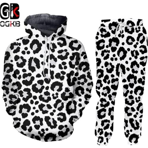 OGKB Snow Leopard 2-Piece Suit Man Tracksuit 3D Printed Snow Leopard Cosplay Animal Streatwear Clothing Large Size 6XL Clothing