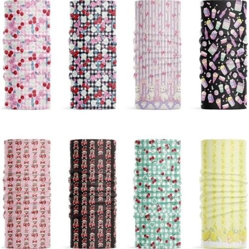 Cartoon Cute Pink Fruit Bandana Food Cat Strawberry Ladies Summer Face Cover Ring Scarf Riding Hijab Neck Scarf Handkerchiefs