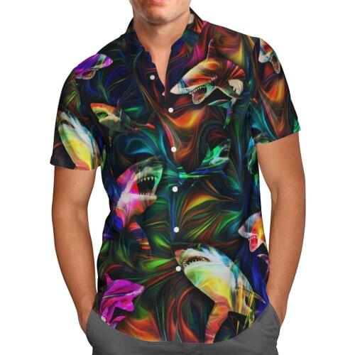2021 New 3D Printing Shark Hawaii Color Shirts Men Summer Short-sleeved Beach Shirt Men Shirts Oversize Camisa Masculina 5XL