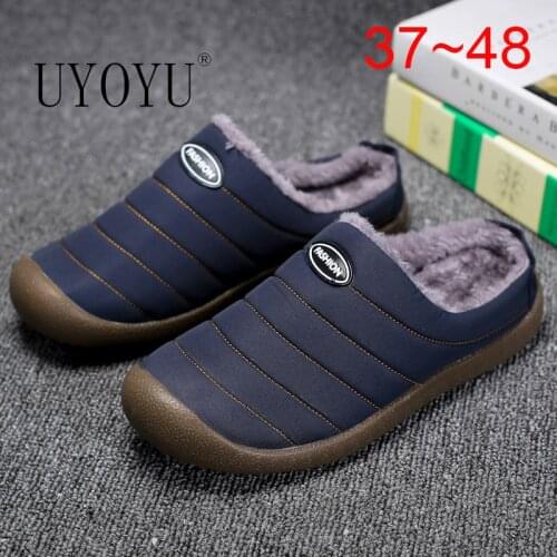 New Cotton Slippers Men Winter Outdoor Men Shoes WaterProof Luxury Casual Shoes Men Brand Plush Warm Man Footwear Big Size 37-48