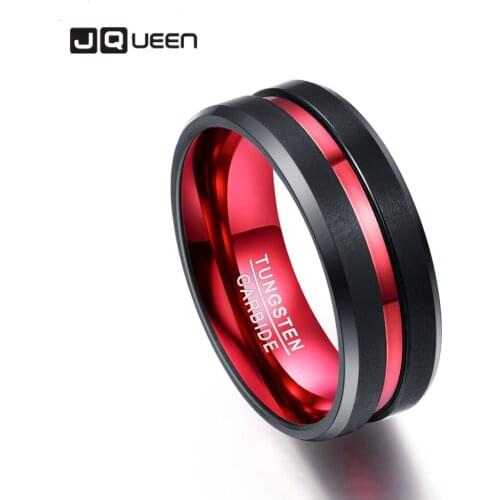 Tungsten Carbide Mens ring 8MM Black and Red Ring Matte Finish Beveled Edges Size 7 To 16 Hot Sell Jewelry
