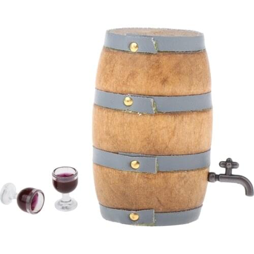 1/12 Scale Wine Beer Barrel Glasses Cups Set Kitchen Drinks for Dollhouse Life Scenes Decor, Kids Pretend Play Toy