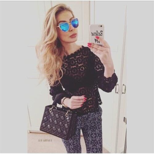 Office Ladies Lace Hollow Out Blouse Streetwear Shirts Fashion Stand Collar Autumn Spring Crochet Blouse OL Tops