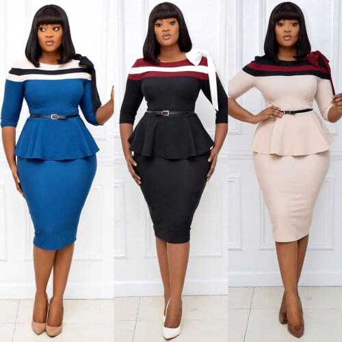 3XL Plus Size African Dress For Women 2020 Casual Slim Patchwork Color Midi Dresses Elegant Sexy Long Dress Africa Clothing