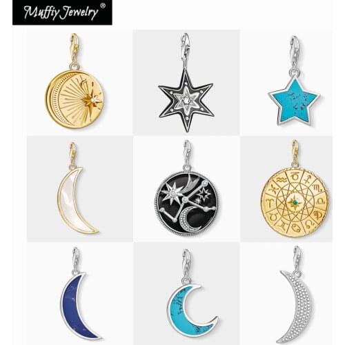 Astro Disc Moon Star Sign Charm,Europe New Good Jewelry For Women,2020 Lucky Vintage Gift In 925 Sterling Silver Fit Bracelet