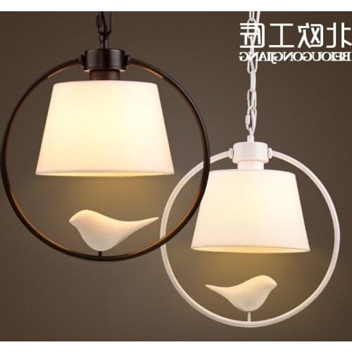 Birds Pendant Lights Vintage Lamp Resin Bird Fabric Lampshade For Kitchen Lighting Dining Room Retro Loft Pendant Lamp Shade