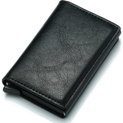 Anti theft Men Vintage Credit Card Holder Blocking Rfid Wallet PU Leather Unisex Security Information Aluminum Purse for women