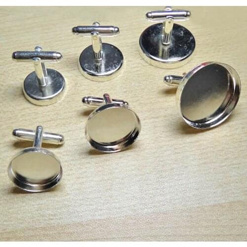 Blank Cufflinks Settings with Round Deep Wall Bezel Cups Resin Cabochons Bases Mens Cuff Links DIY Findings Rhodium tone Plated