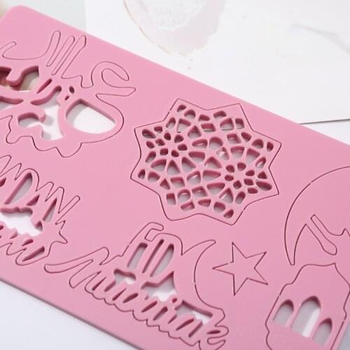 R2JC Cake Tool Acrylic Eid Mubarak Ramadan Embossed Cutter Mold Cookie Cutter Stamp with Brush Fondant Cake Decorating Tools