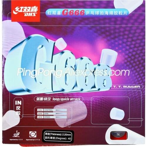 DHS G666 Table Tennis Rubber (Sticky Backhand, High Spin) Pips-in Original DHS G666 Ping Pong Sponge