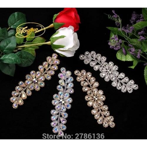 Silver based embedded AAA rhinestone clear crystal rhinestone evening dress sewing applique patches