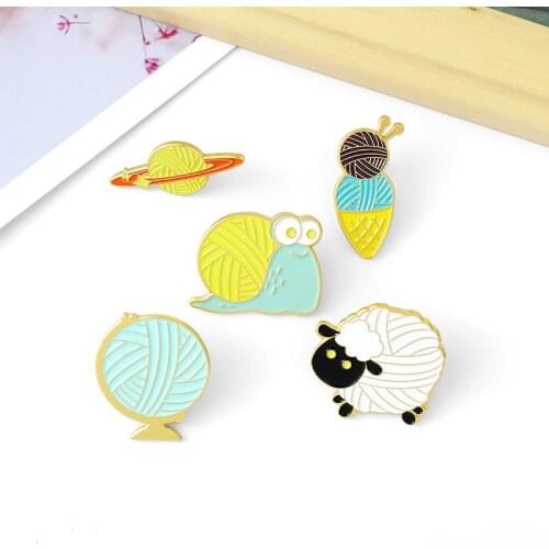 Wool ball creative Enamel Brooch ice cream Sweet cone Sheep snail globe planet Lapel Pin Lovely animal badge gift for friends