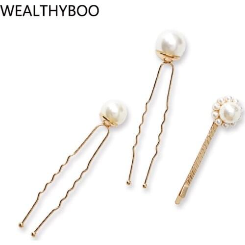 Chic Imitation Pearl Hair Pins 3pc/set Bridal Bobby Pin Hair Forks For Women Exquisite Barrettes Headpiece Jewelry