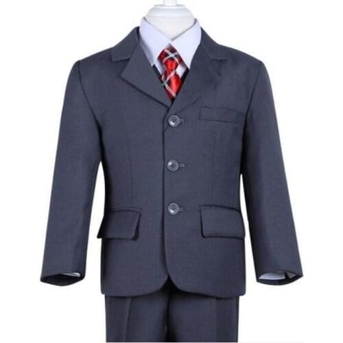 Blue Flower Boys Children Wedding Groom Tuxedos Kids Formal Party Prom Suits 3 pieces (jacket + pants + vest)