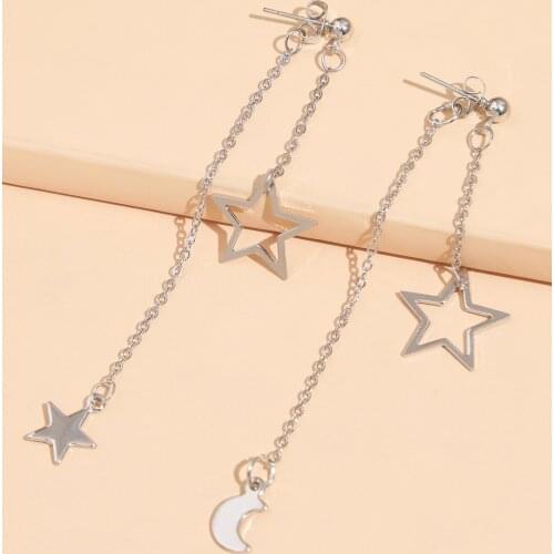 Stillgirl One Pair Trendy Star Pendant Earrings for Women Charms Moon Hip Hop ZA Aesthetic Tassel Anillos Korean Fashion Jewelry