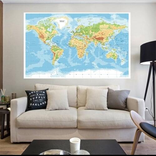 The World Map Topographic Map Non-smell Non-woven Canvas Painting Wall Art Picture Poster Living Room Home Decor