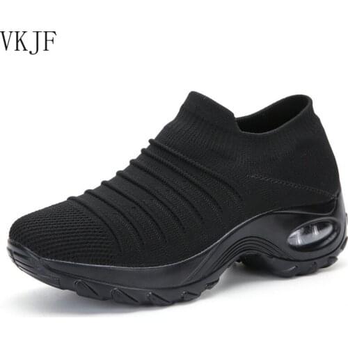 Flat Shoes Women 2020 New Casual Platform Zapatos De Mujer Air Cushion Pure Colour Sneakers Female Knitting Soft Loafers