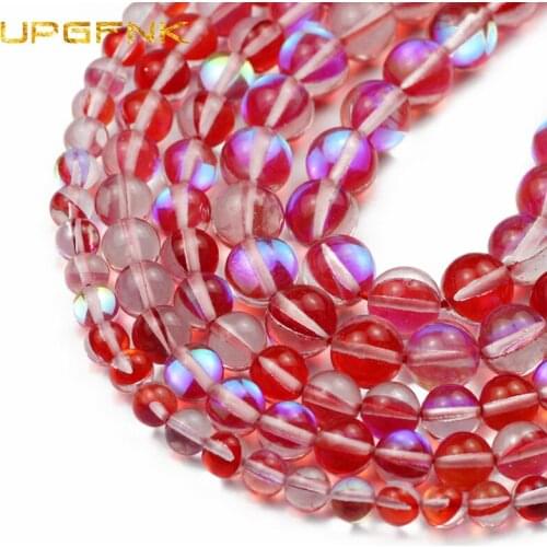 UPGFNK Red Austrian Crystal Glitte MoonStone Labradorite Round Loose Beads For Jewelry Making DIY Bracelet Accessories 6/8/10mm