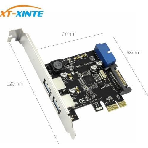 USB 3.0 PCI-E 2 Port PCI Express Expansion Card 19-Pin Power Connector for Desktops PC