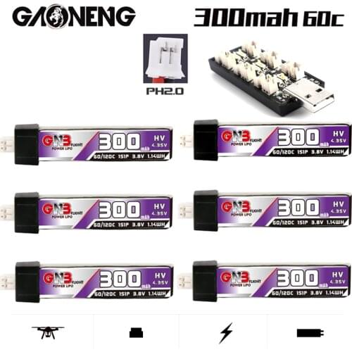 GNB 1S 300mAh 3.8V 60C HV Lipo Battery Charger PH2.0 Plug for US65 UK65 Inductrix Beta65S URUAV UR65 Mobula 7 Tiny Whoop Drone