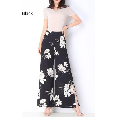 Womens Wide-leg Pants Summer New Style Korean Loose Slit Cropped Trousers Women High Waist Fall