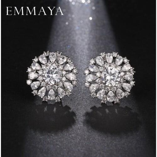 EMMAYA Brand New Women Earring Stud CZ Zircon Crystal Jewelry Stud Earrings with Round Clear Zircon Wedding Gift