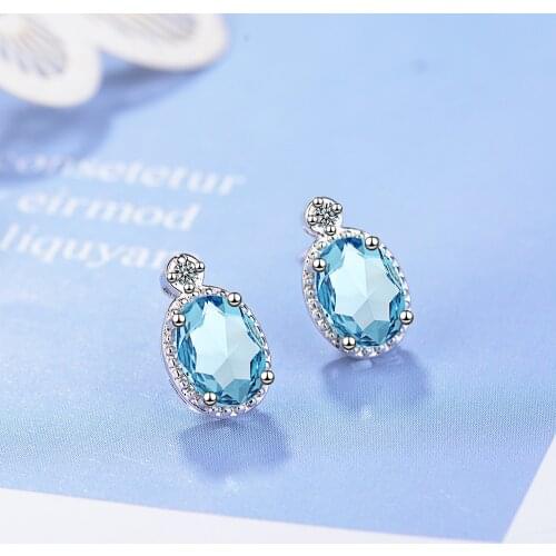 Buyee 925 Sterling Silver Samll Stud Earring Women Royal Blue Kate Queen Rhinestones Earrings for Women Fashion Wedding Jewelry