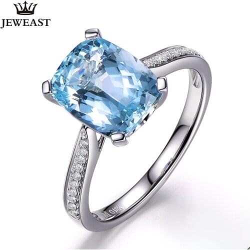 ML Natural Aquamarine 18K Pure Gold 2020 New Hot Selling Top Ring Women Heart Shape Ring For Ladies Woman Genuine Jewelry
