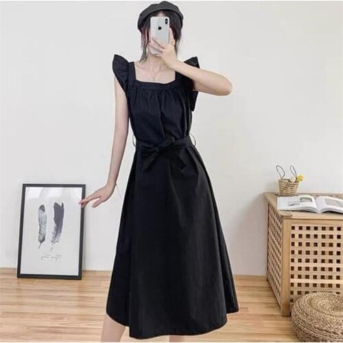 Women Summer Tank Dress Ruffles Square Collar 2020 High Street Casual Slim Beach Party Vestidos Plus Size Dress L-5XL 6XL
