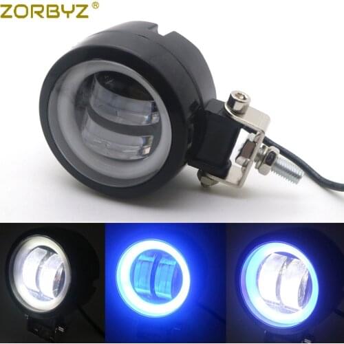 ZORBYZ Motorcycle Black Round LED Passing Spot Fog Light With Angel Eye Halo Ring Light For Bobbers Choppers Custom