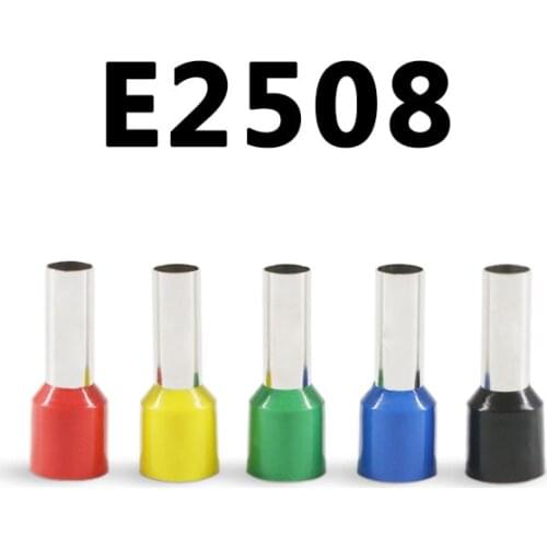 100pcs E2508 Tube insulating terminals 2.5MM2 Insulated Cable Wire Connector Insulating Crimp Terminal Connector VE2508