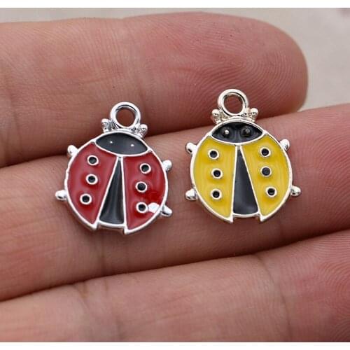 16pcs Enamel Silver Plated Ladybug Charms Pendant for Jewelry Making Earrings Bracelet Necklace Accessories DIY Craft 19x16mm