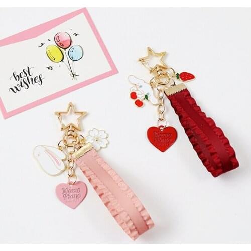 2021 Cute Cartoon Bunny Rabbits Gold DIY Ribbon Keychain For Girl Key Chains Ring Car Bag Pendent Airpods Accessories D745