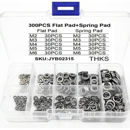 300pcs / box 304 stainless steel flat washer + elastic washer M2-M6 series combination