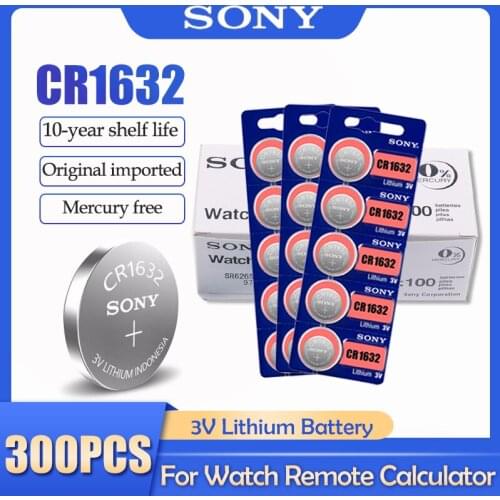 300pcs/lot Sony CR1632 CR 1632 LM1632 BR1632 ECR1632 3V Lithium Battery For Watch Car Key Remote Scale Button Coin Cell Battery