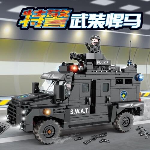 487pcs Kaizhi 67282 City Guardian Police Series Armed Hummer Black Hawk Special Police Fighting Vehicle Building Block Gifts