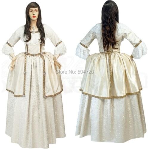 Tailored!White Printing Duchess 17 century regency Renaissance Gothic Theater medieval Halloween Gown Ball dress HL-179