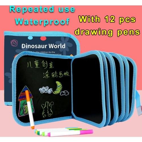 Repeated Use Drawing Book Can Be Erased Kids Cartoon Painting Learning Set With 12 Pcs Pens Writing Notebook For Children