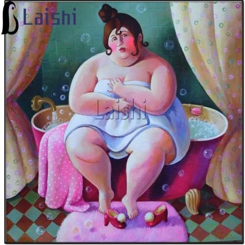 Diamond painting Cross stitch Fat lady Bathing diagram Full Square Diamond embroidery Round Diamond mosaic Bathroom decoration
