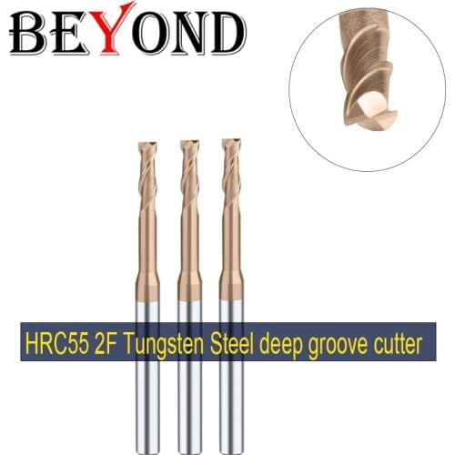 BEYOND HRC55 2F Tungsten Steel Deep Groove Cutter Carbide End Mills Long Diameter Milling Tools CNC Machining Center