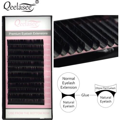 Qeelasee shiny flat lashes split tips individual mink eyelashes ellipse shaped light soft ellipse maquiagem cilios