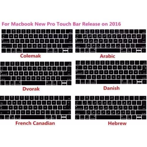 Keyboard Cover Skin 100pcs For Macbook 2017/2018 Pro 13" A1706 15"A1707 Touch Bar Silicone Arabic Italian Turkish French Hebrew