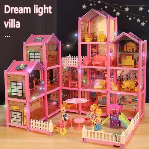 Childrens Kindergarten Educational Toys 3d House Model Puzzle Montessori House Girls Diy Splicing Led Doll House Set Toy Gift