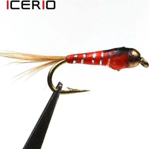 ICERIO 8PCS Brass bead Perdigon Nymphs Tying Hook Trout Fishing Fly Lure Baits #12