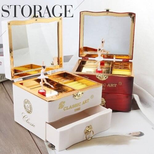 Classic Nostalgic Spring Simulation Music Box Rotating Ballerina Dance Piano Clockwork Plastic Jewelry Box