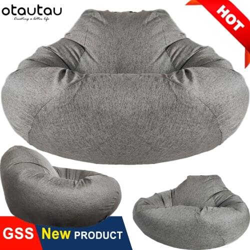 OTAUTAU Big XXL Linen Bean Bag Chair with Filling Stuffed Comfy Beanbag Sofa Pouf Ottoman Puff Seat Futon Relax Lounge Furniture