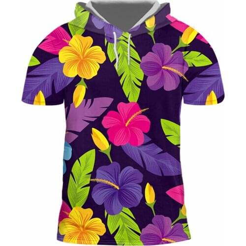 IFPD EU Size Summer Hooded T-shirt 3d Print Color Flower T Shirt Unisex Short Sleeve Shirt With Hat Hip Hop Tops Dropshipping