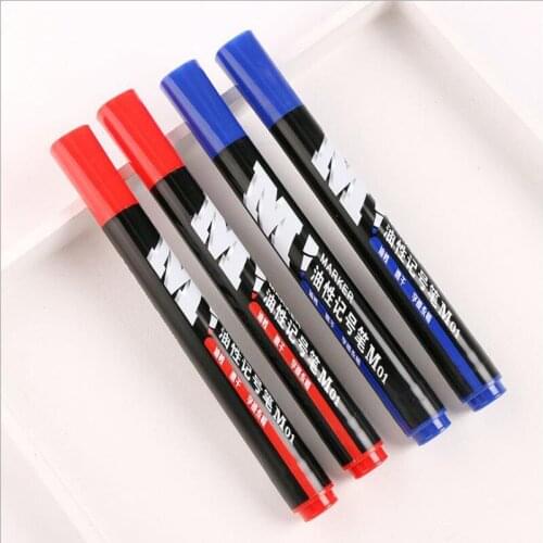 10pcs/lot Oil Marker Pens black blue red Quick drying ink Fiber Round Toe Wear resistant Writing Supplies G207